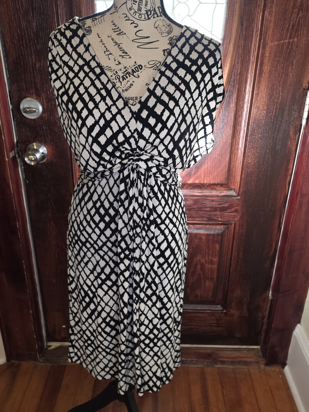 Apt.9 Black & White Geometric Wrap-Style Women's Dress Large